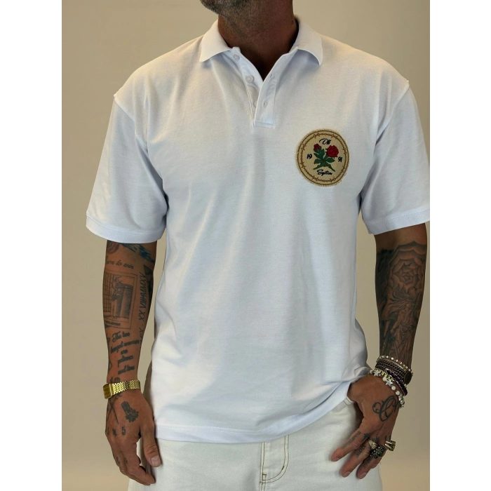 Rose Polo Yaka T-shirt Beyaz