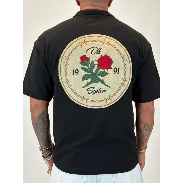 Rose Polo Yaka T-shirt Siyah