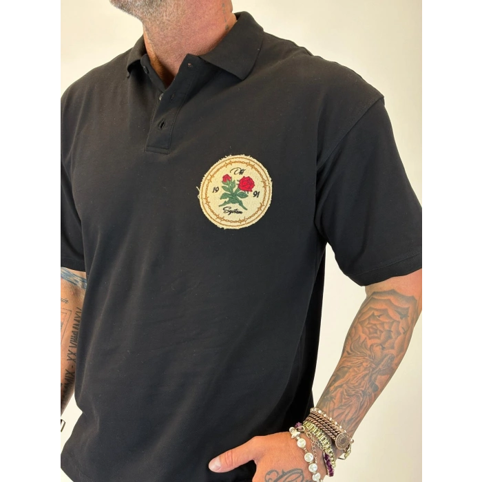 Rose Polo Yaka T-shirt Siyah