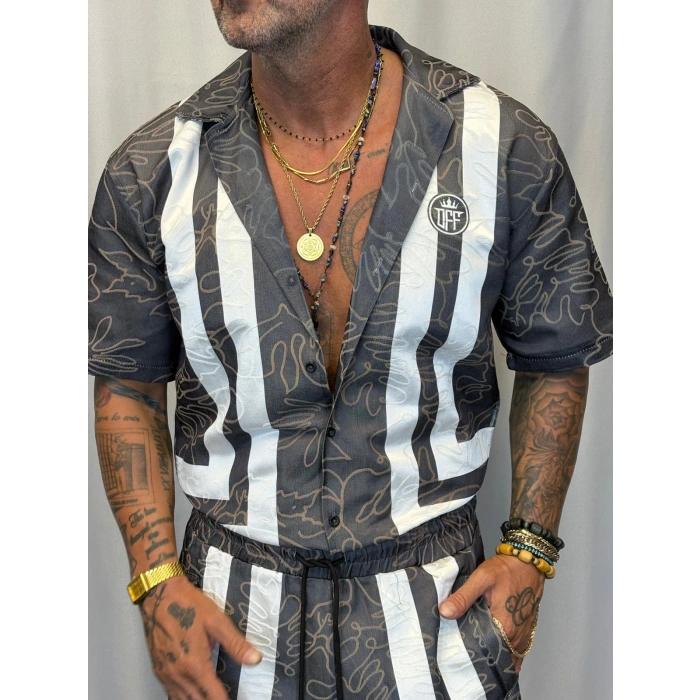 Saten Çizgili Takım Antrasit