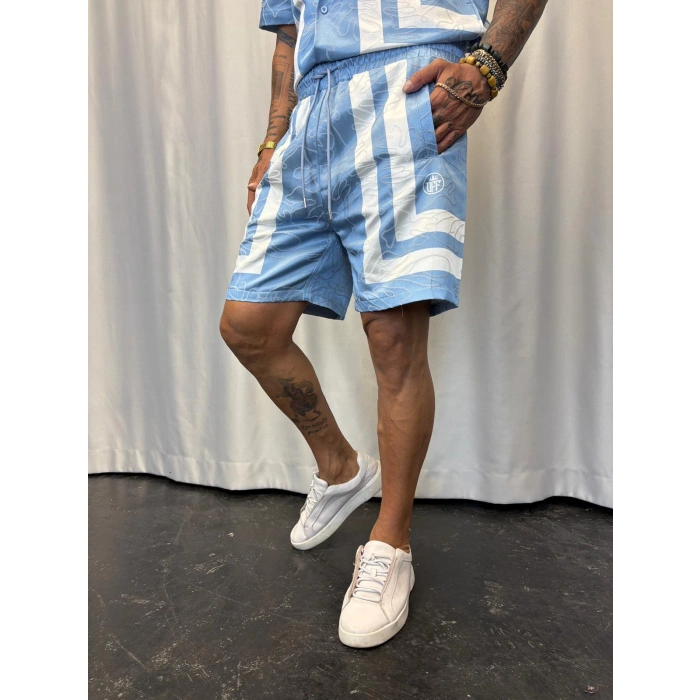 Saten Çizgili Takım Mavi