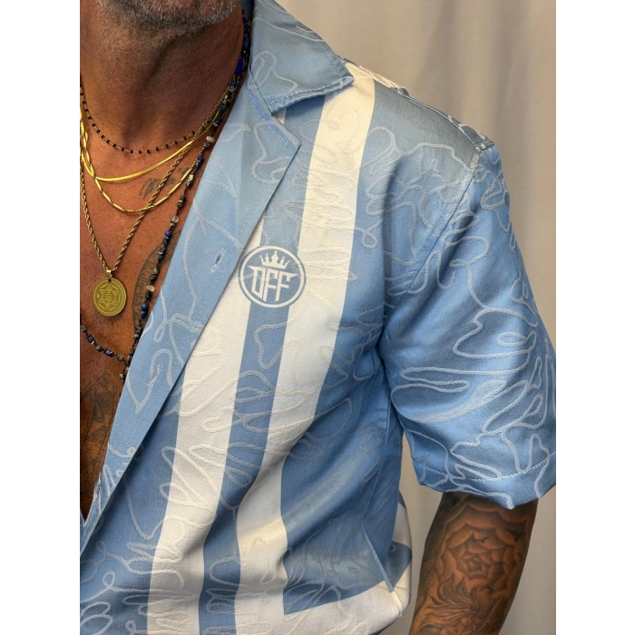 Saten Çizgili Takım Mavi