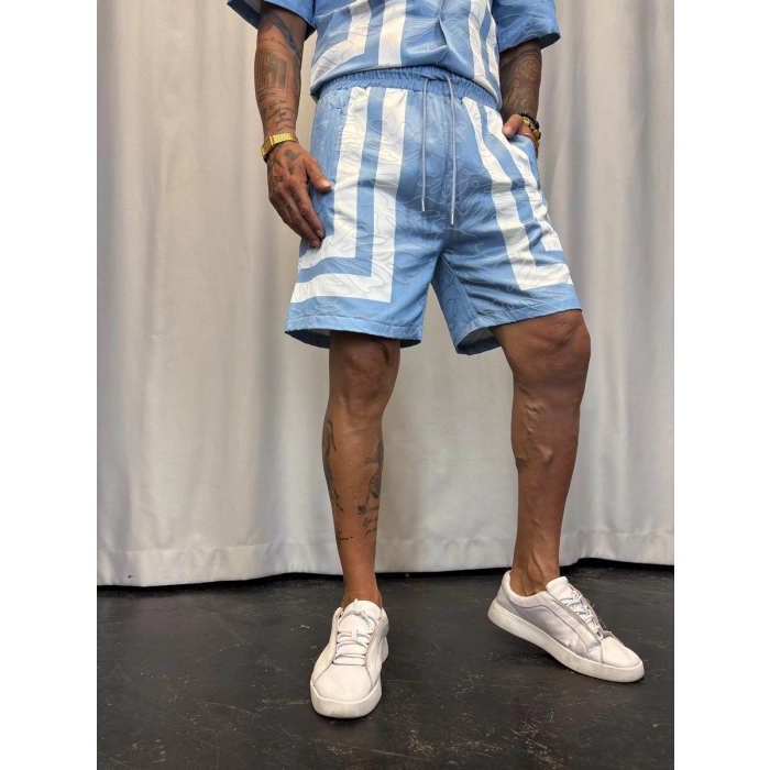 Saten Çizgili Takım Mavi