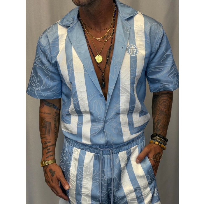 Saten Çizgili Takım Mavi