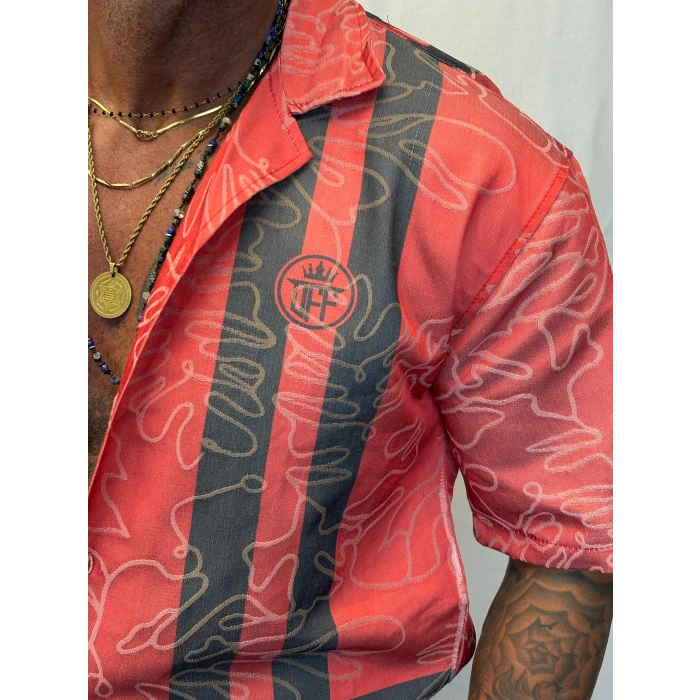 Saten Çizgili Takım Kırmızı