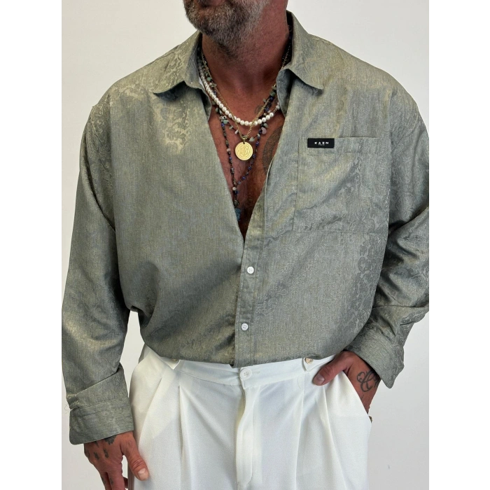 Saten Jakarlı Gömlek Gold