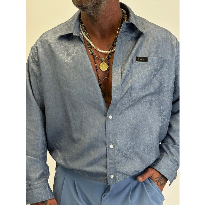 Saten Jakarlı Gömlek Silver