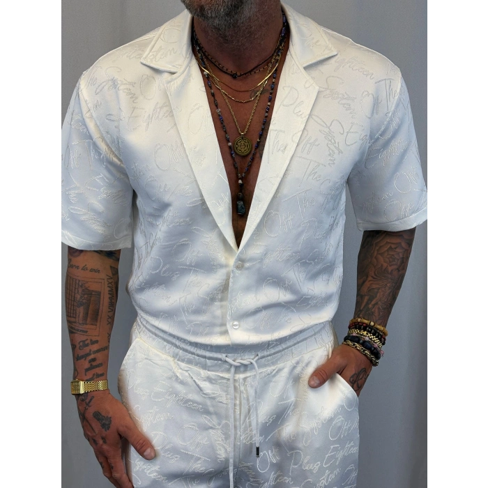 Saten Yazılı Takım Beyaz