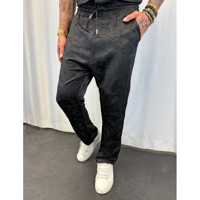 Saten Yazılı Takım Siyah