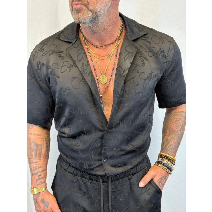 Saten Yazılı Takım Siyah