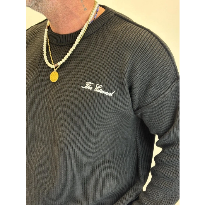 Sırt Nakışlı Kazak Siyah