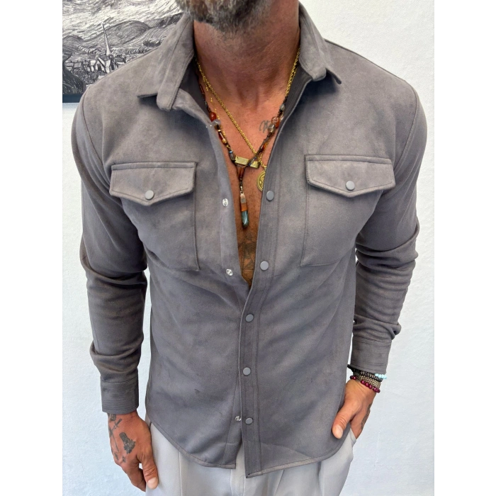 Süet Gömlek Gri
