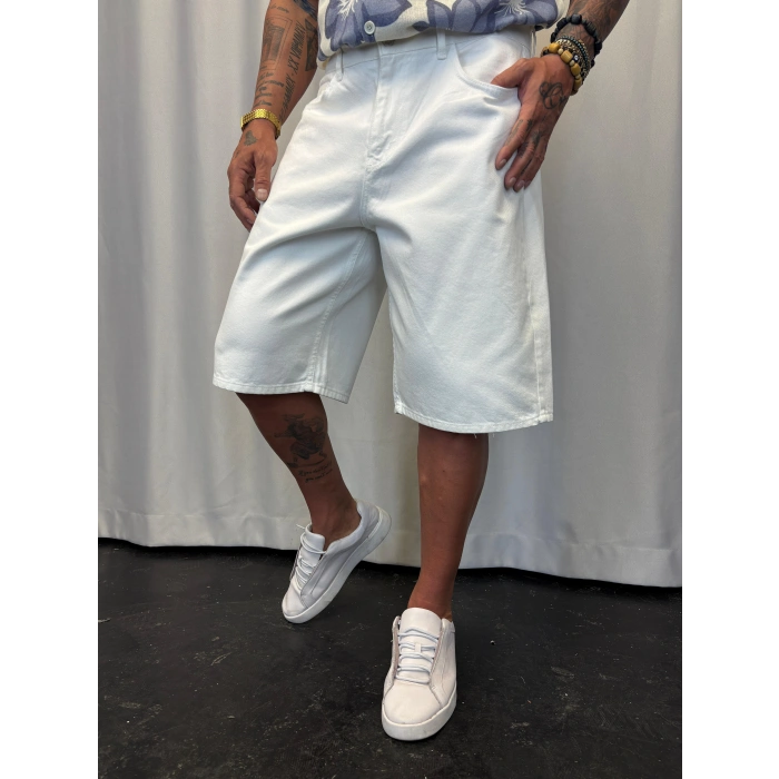 Süper Baggy Denim Şort Beyaz