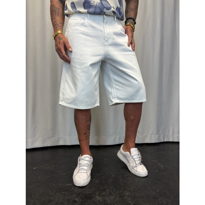 Süper Baggy Denim Şort Beyaz