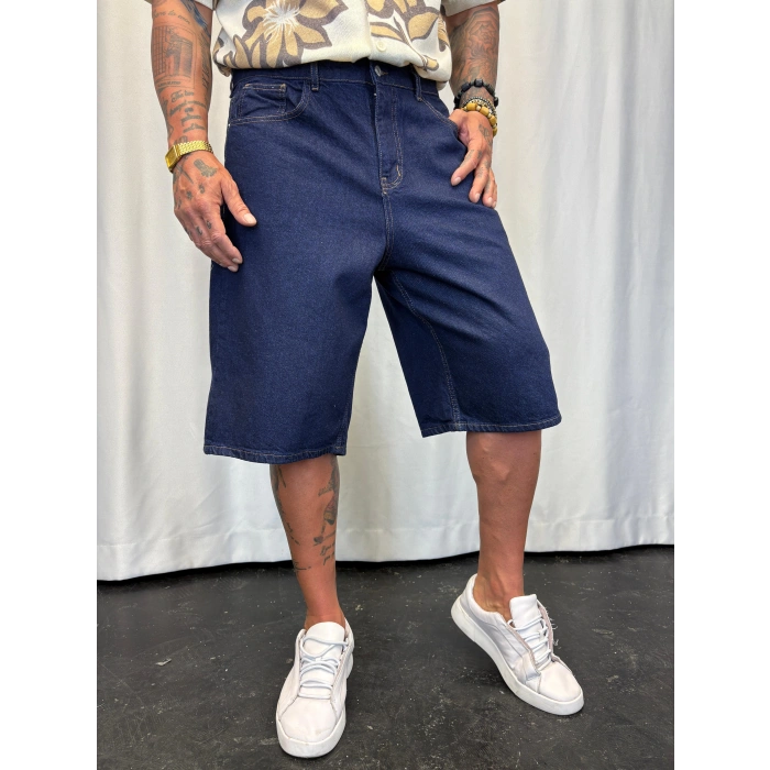 Süper Baggy Denim Şort Lacivert