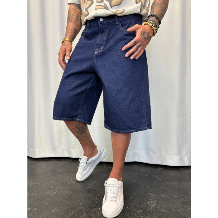 Süper Baggy Denim Şort Lacivert