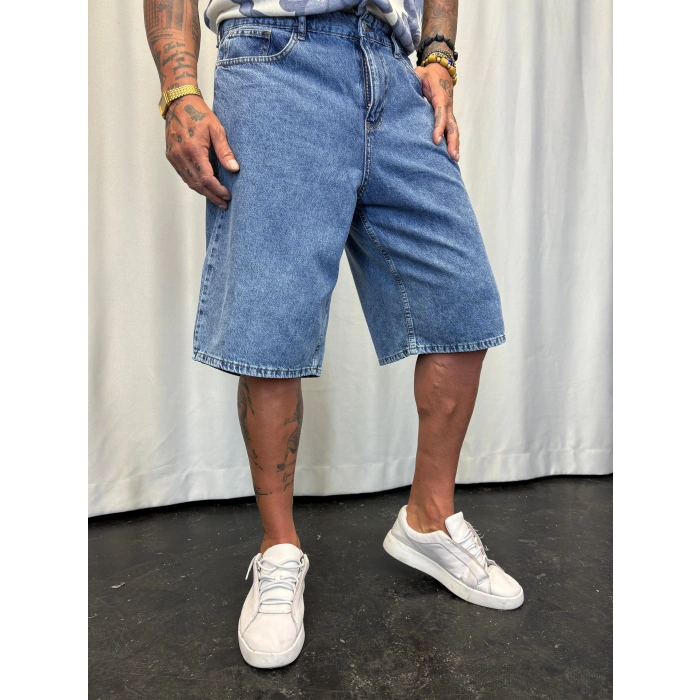 Süper Baggy Denim Şort Mavi