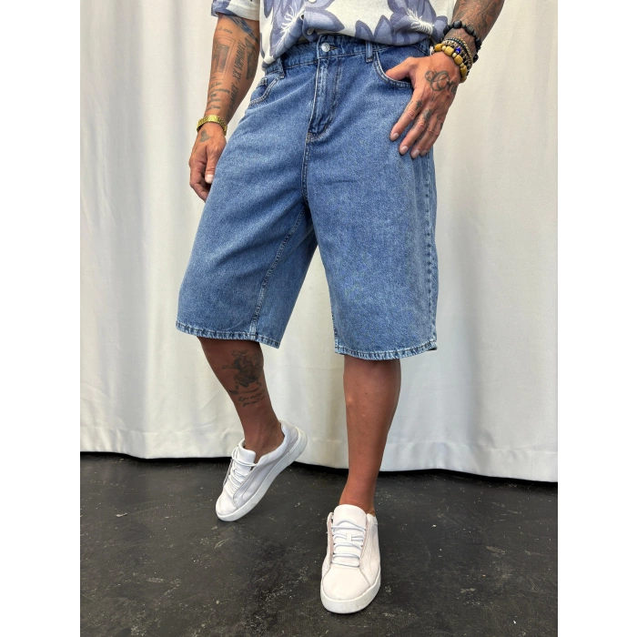 Süper Baggy Denim Şort Mavi
