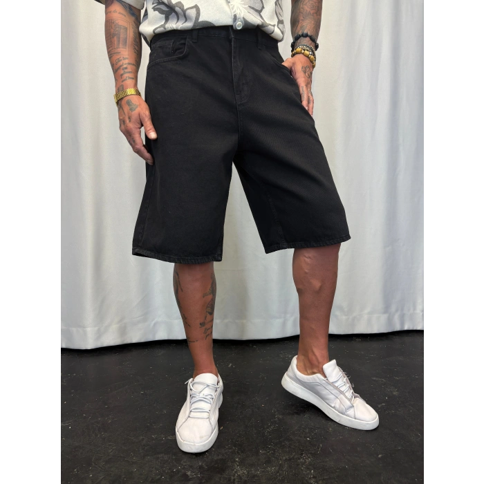 Süper Baggy Denim Şort Siyah