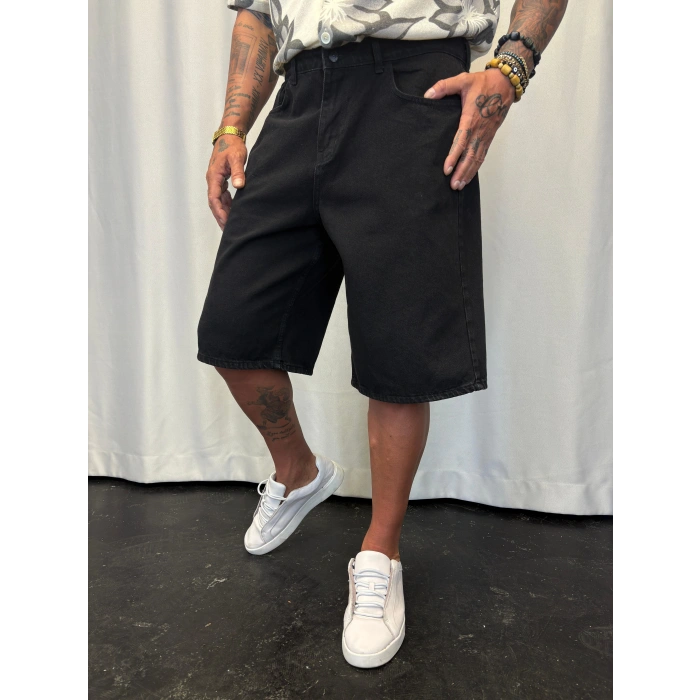 Süper Baggy Denim Şort Siyah