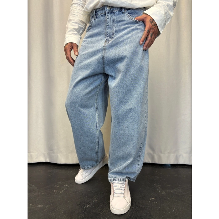 Süper Baggy Denim Pantolon Buz Mavi