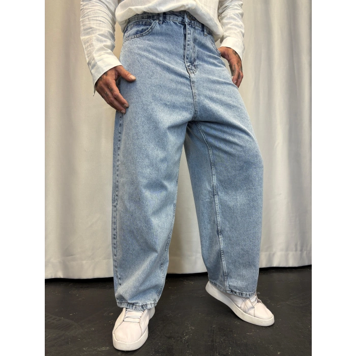 Süper Baggy Denim Pantolon Buz Mavi