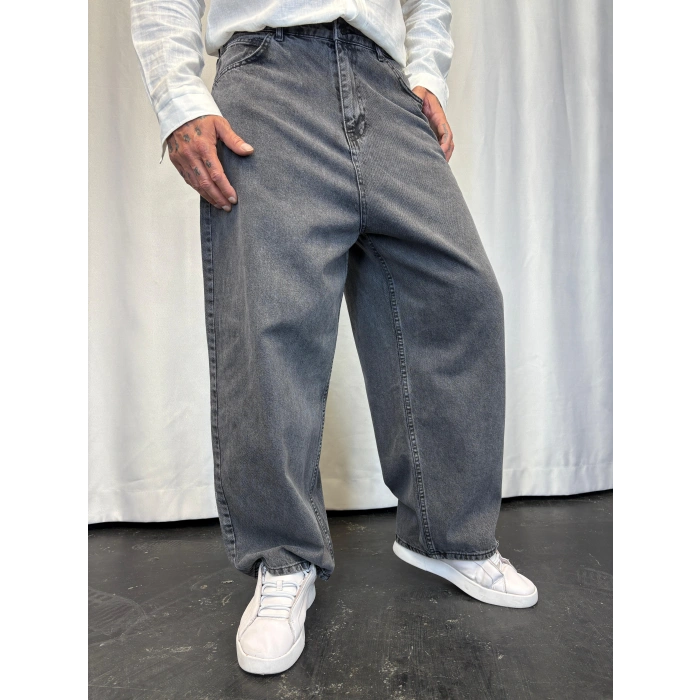 Süper Baggy Denim Pantolon Gri