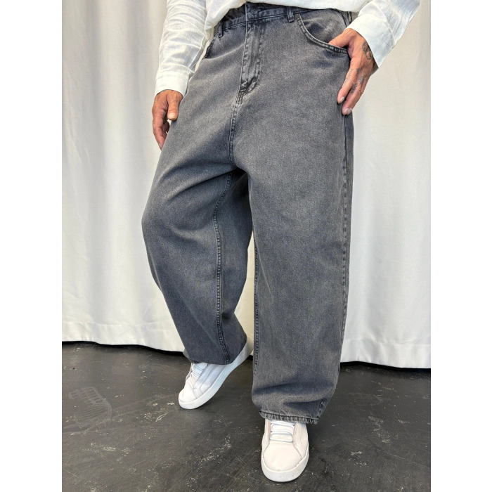 Süper Baggy Denim Pantolon Gri