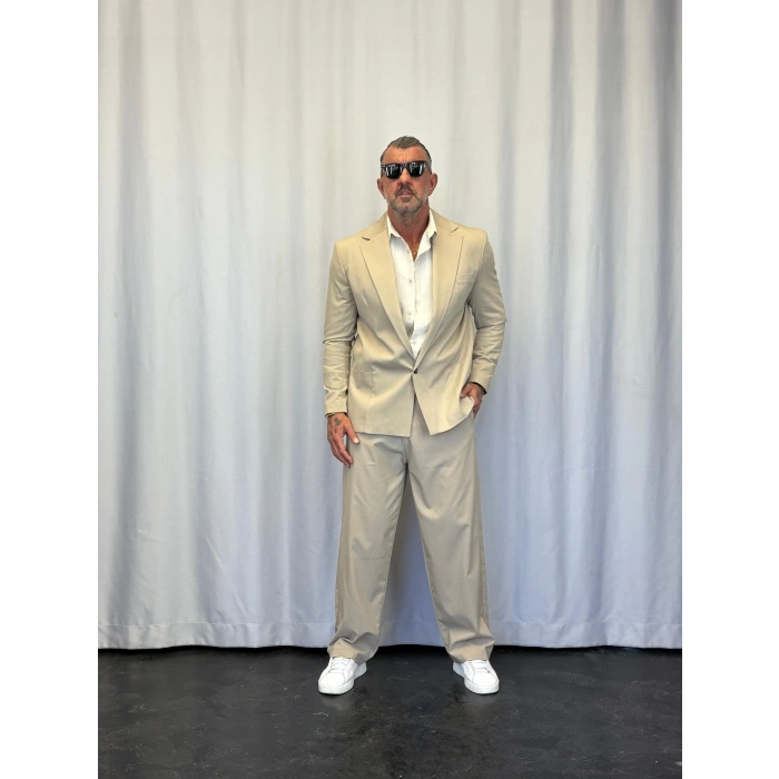 Tek Düğme Takım Elbise Bej