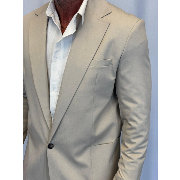 Tek Düğme Takım Elbise Bej