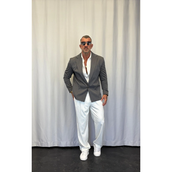 Tek Düğme Takım Elbise Gri