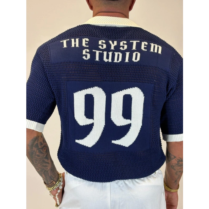 Triko Akrilik 99 V Yaka T-Shirt Lacivert