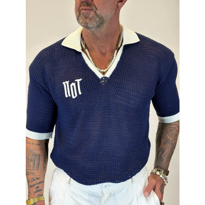 Triko Akrilik 99 V Yaka T-Shirt Lacivert