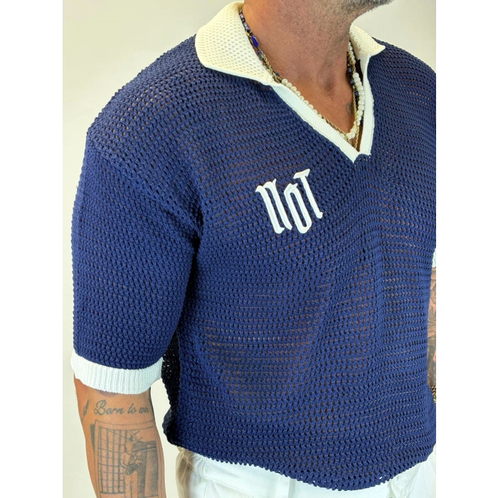 Triko Akrilik 99 V Yaka T-Shirt Lacivert