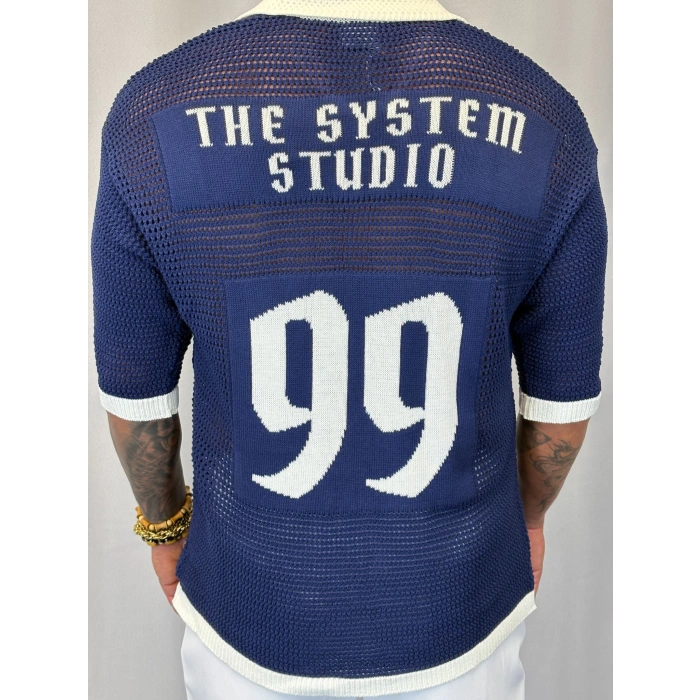 Triko Akrilik 99 V Yaka T-Shirt Mavi