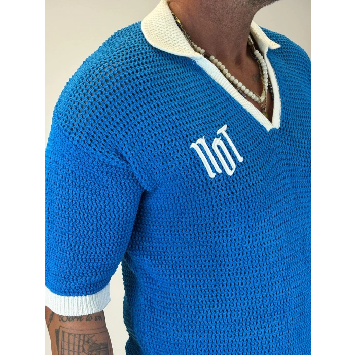 Triko Akrilik 99 V Yaka T-Shirt Mavi