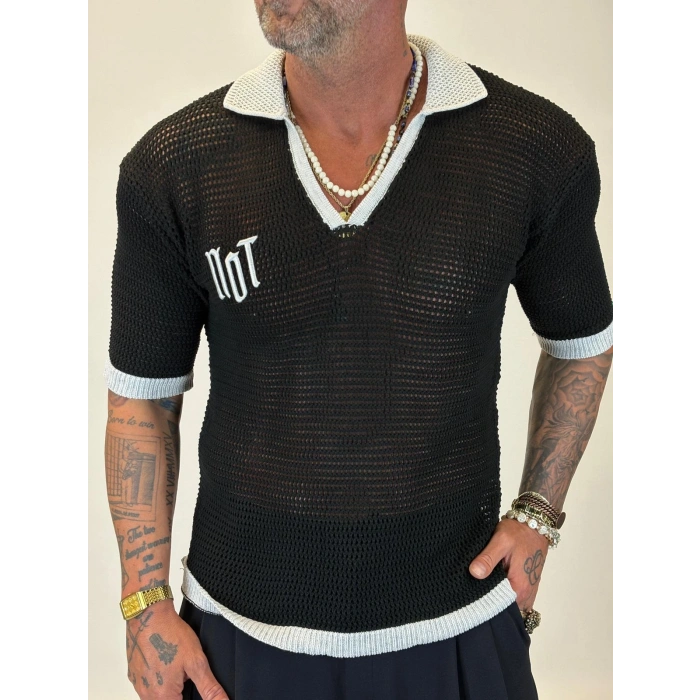 Triko Akrilik 99 V Yaka T-Shirt Siyah
