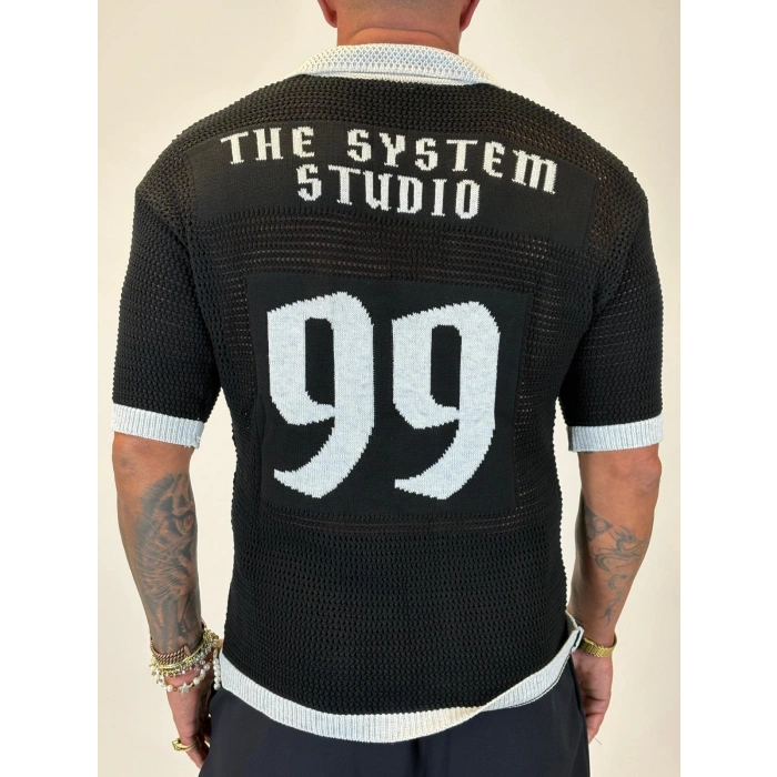 Triko Akrilik 99 V Yaka T-Shirt Siyah