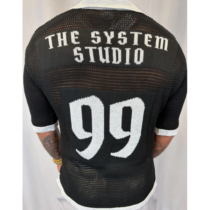 Triko Akrilik 99 V Yaka T-Shirt Siyah