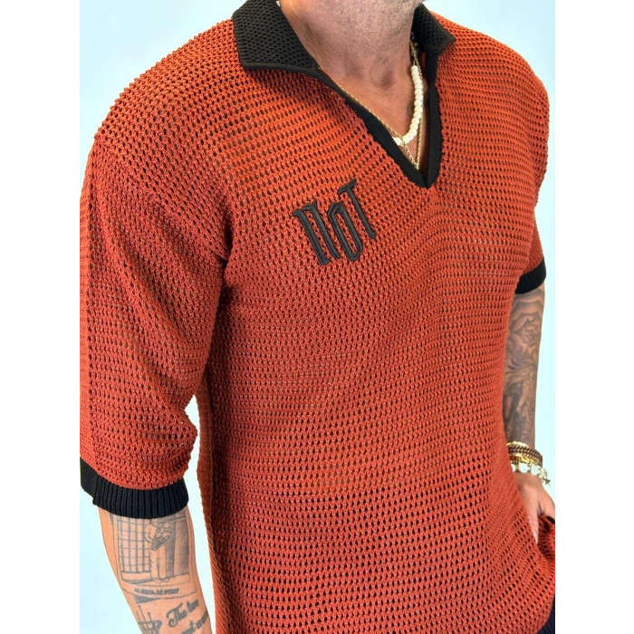 Triko Akrilik 99 V Yaka T-Shirt Turuncu