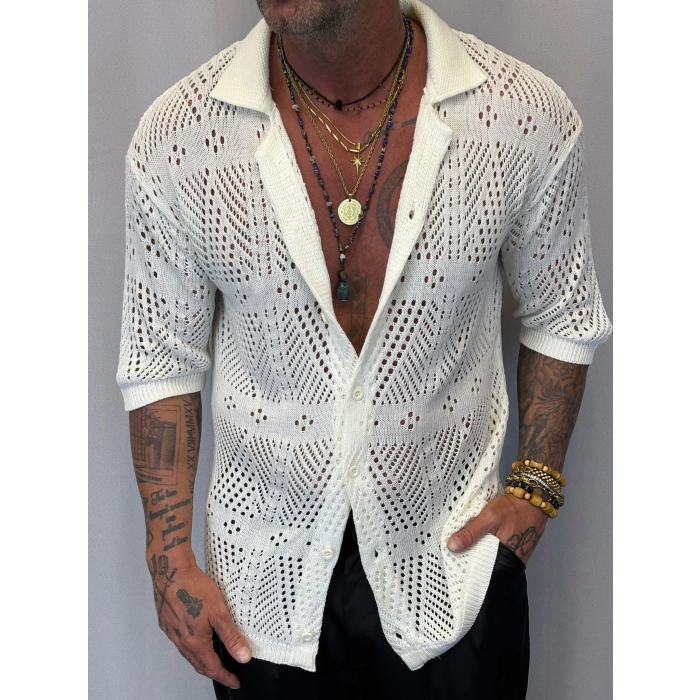 Triko Akrilik Gömlek Beyaz