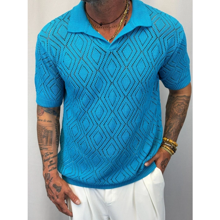 Triko Akrilik T-Shirt Mavi