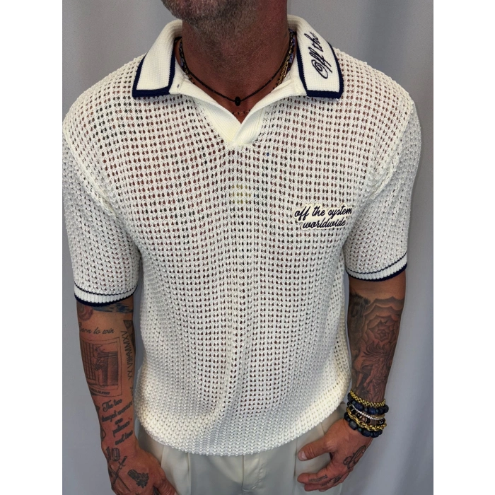 Triko Akrilik Yakası Nakış Detaylı Beyaz