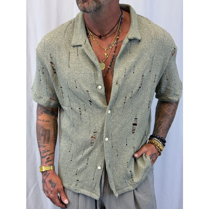 Triko Akrilik Yıpratma Gömlek Yeşil