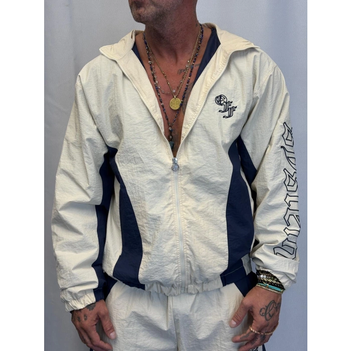 Vintage Crinkle Kapşonlu Takım Beyaz