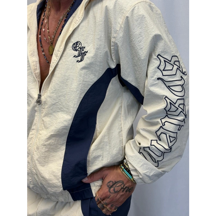 Vintage Crinkle Kapşonlu Takım Beyaz