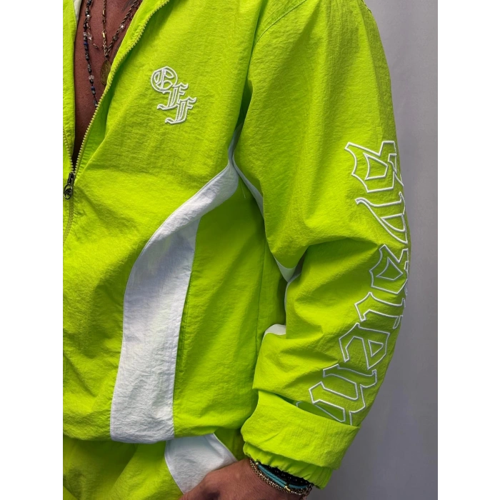 Vintage Crinkle Kapşonlu Takım Fıstık Yeşili