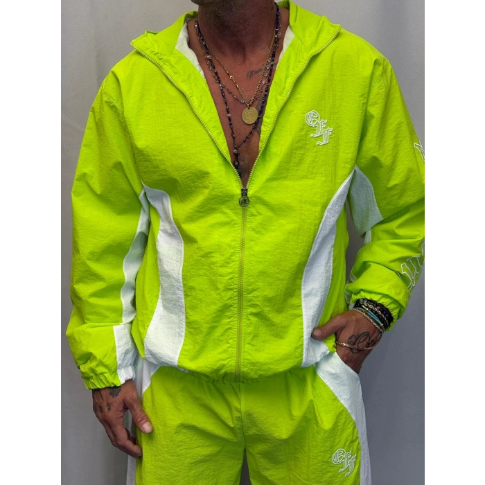 Vintage Crinkle Kapşonlu Takım Fıstık Yeşili