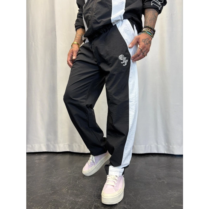 Vintage Crinkle Kapşonlu Takım Siyah