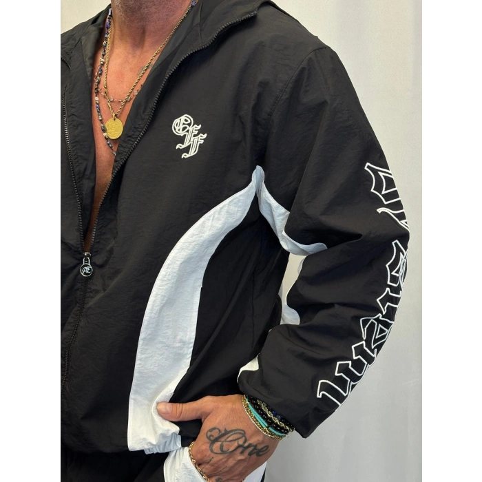 Vintage Crinkle Kapşonlu Takım Siyah